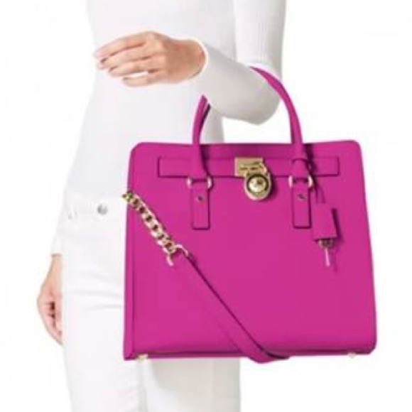 Michael Kors Hamilton Large Saffiano Leather Raspberry Tote, EUC - Picture 10 of 12